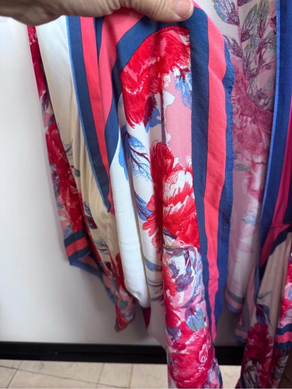 Flying Tomato Cream Kimono Cardigan with Red & Blue Floral Accents